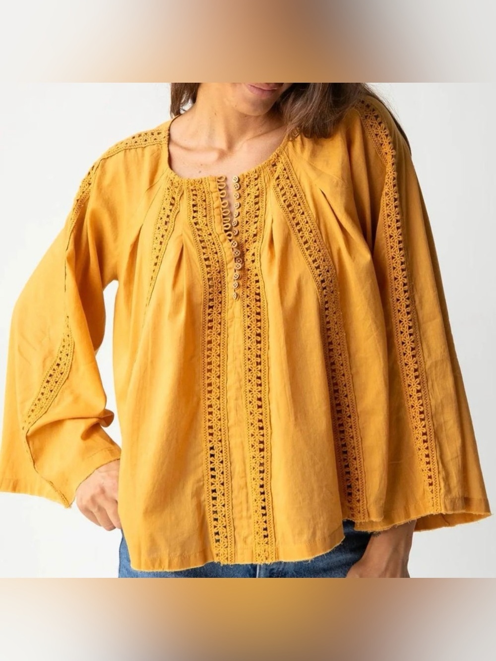 Natural Life mustard yellow boho flare sleeve open knit top extra large